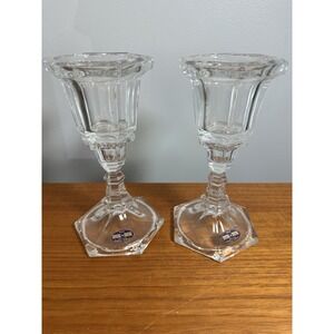 USA 24% Lead Crystal DePlomb Candle Sticks 8"‎